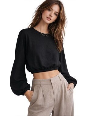 Wilfred Jolie Black Crop Top Cropped Long Balloon Sleeve Size XS